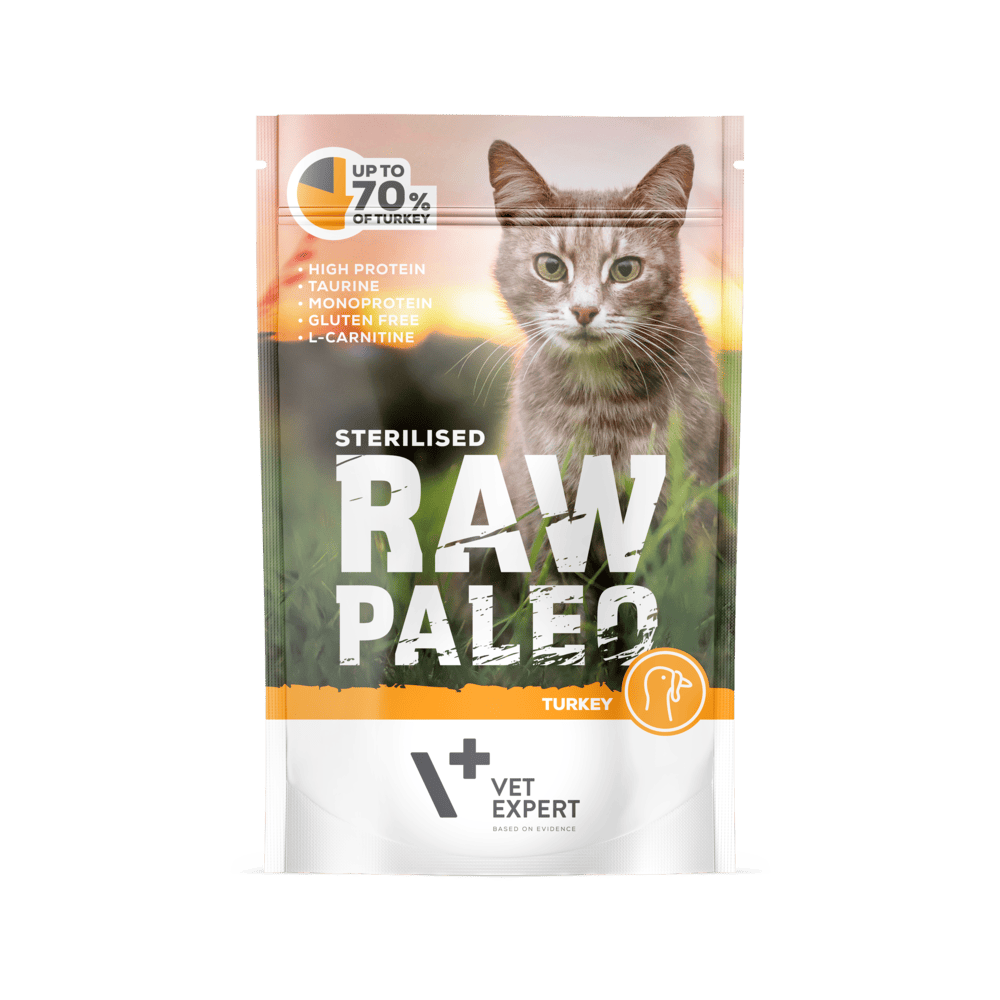 Hrana umeda pentru pisici, RAW PALEO CAT, STERILISED, carne de curcan, 100 g